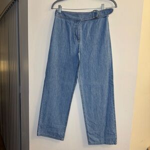 Vintage Ann Taylor Blue Denim High Waist Belted Pants 100% Cotton Size 2